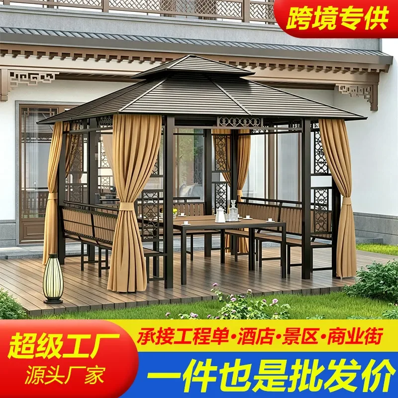 For Outdoor Gazebo Wrought Iron Pavilion Garden Courtyard Villa Terrace Leisure Awning Agritainment Tent with Flower Stand