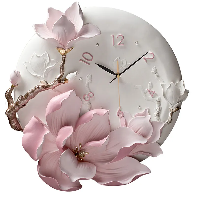 Analog Alarm Wall Clock Epoxy Ceramic Floral Butterfly Pattern Modern Fashion Creative Art Decorative Three-Dimensional Relief