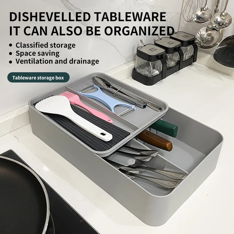 

Cutlery Storage Drawer Spoon Fork knife Divider Storage Box Tabletop Plastic Tableware Organizer Tray Partition Box Kitchen Tool