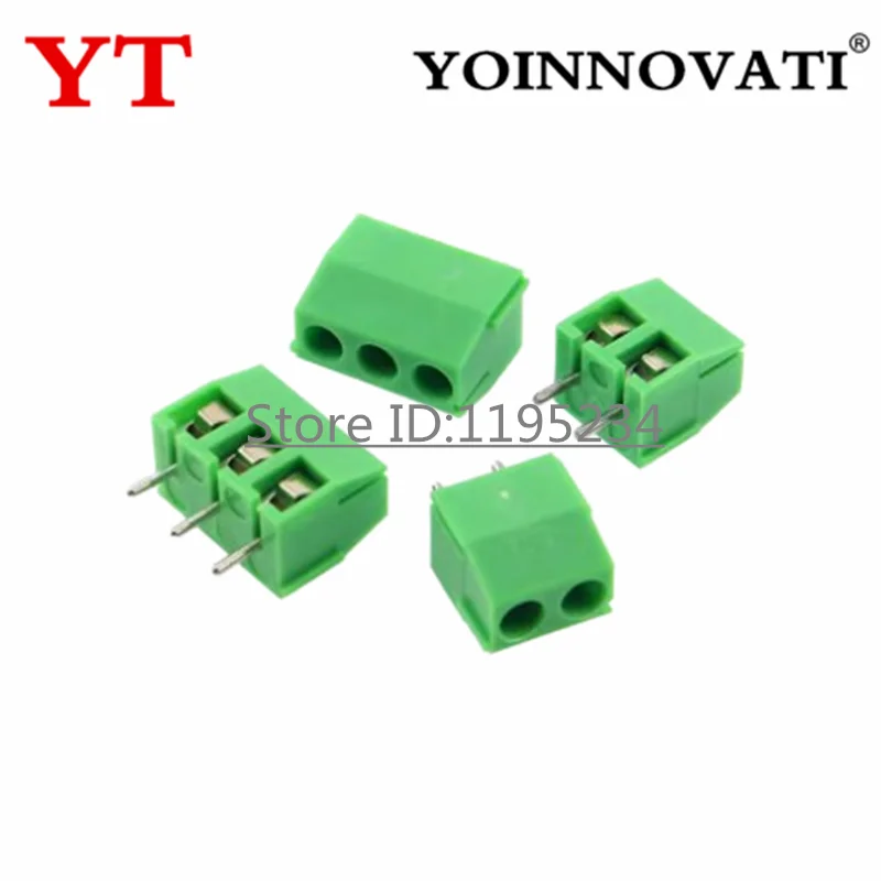 100pcs/lot KF350 MG/KF350-2P 3P Pin Screw Terminal Block Connector 3.5mm Pitch Green PCB Terminal Blocks