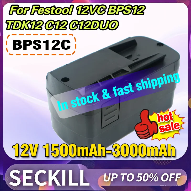12V 1.5Ah/2.0Ah/2.5Ah/3.0Ah Rechargeable Battery for Festool 12VC BPS12 TDK12 C12 C12DUO Ni-MH Ni-Cd Electric Drill Tool Battery