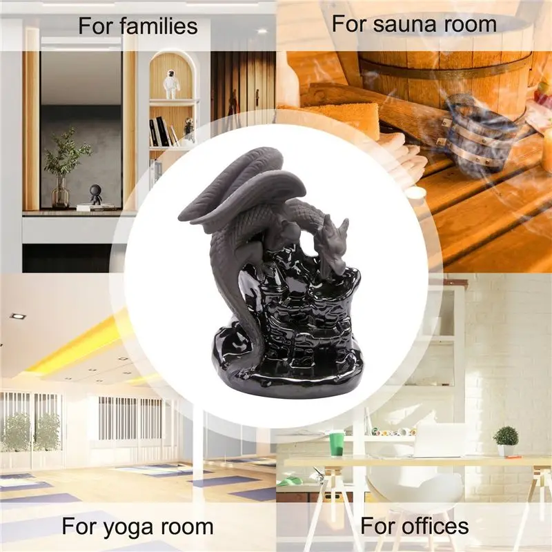 B62B-Dragon Zen Decor Waterfall Incense Cone Holder Censer Encensoir Palnik Incense Meditation Backflow Incensario