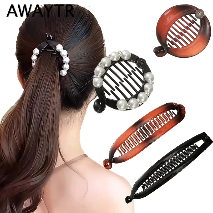 AWAYTR Summer Pearl Fish Clip Hairpin Fashion Ponytail Hairpin Minimalistyczne kobiety Solid Color Banana Clip Hairpin Banana Clip