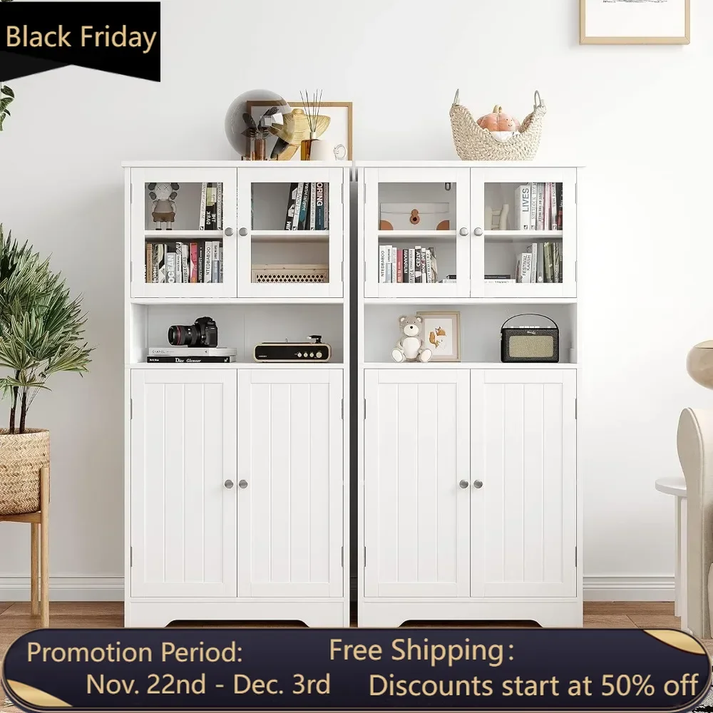 Independent floor standing bathroom cabinet with open shelves, large display cabinet with doors, kitchen cabinets, free shipping