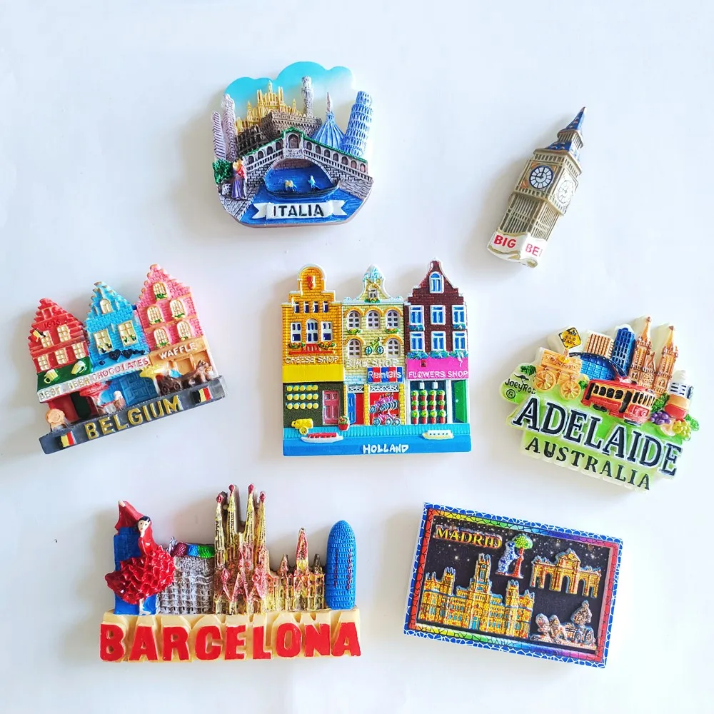 Creative Fridge Magnet Resin Souvenir Magnetic Refrigerator Magnets Netherlands Italy Spain Britain Australia Tourism Souvenir