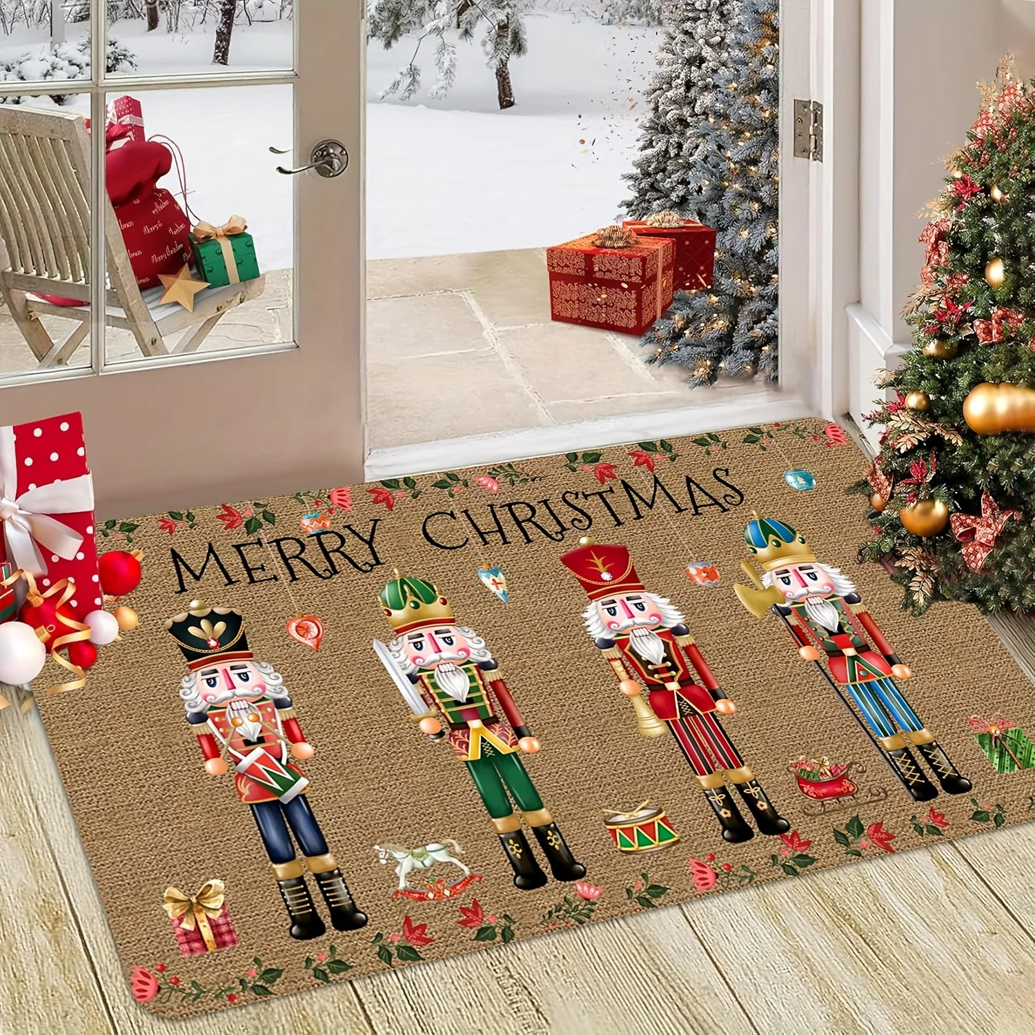 Merry Christmas Nutcracker Non-slip Door Mat Living Room Entrance Welcome Mat Kitchen Balcony Hallway Rugs Christmas Decorations
