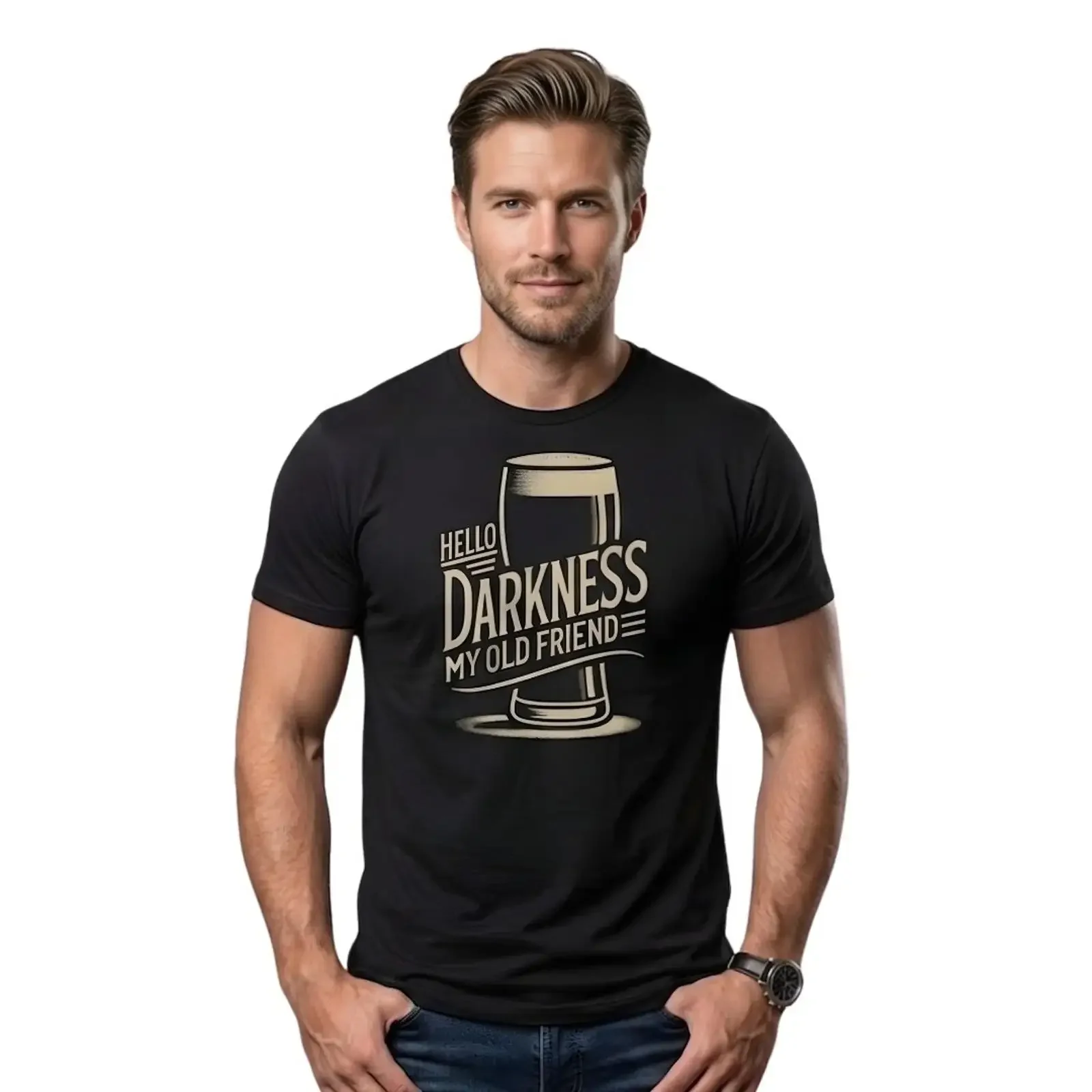 Beer Lover T Shirt Hello Darkness My Old Friend Stout Men's Top vintage Washed Unisex graphic Comfortable Stylish Versatile