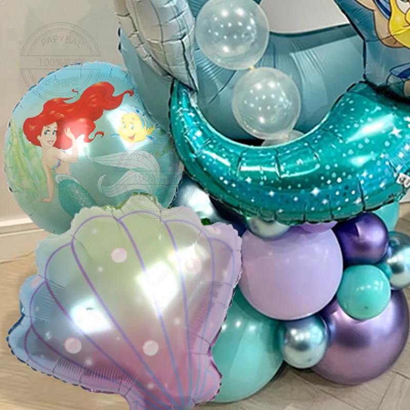 37pcs Disney Mermaid Princess Ariel Cartoon Blue Number Balloons 1-9th Foil Balloon Kids Shower Girl Birthday Party Decor Supply