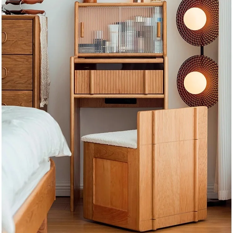 

Barbizon dresser bedroom cherry wood small dressing table solid wood dressing table storage cabinet integrated with stool