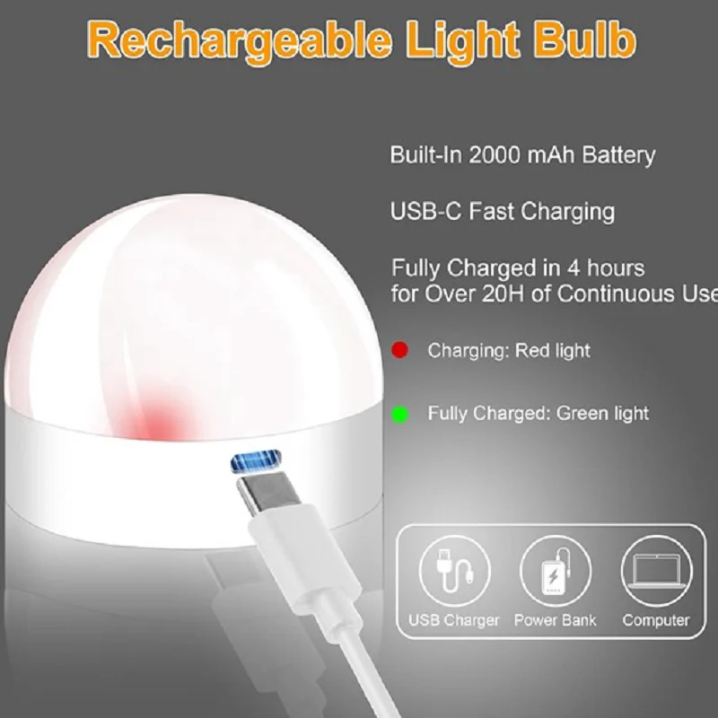 HIHI Rechargeable Battery Operated Light Bulbs, 300LM E26 Screw in Light Bulb for Lamps with Remote Control Dimmable&Timer