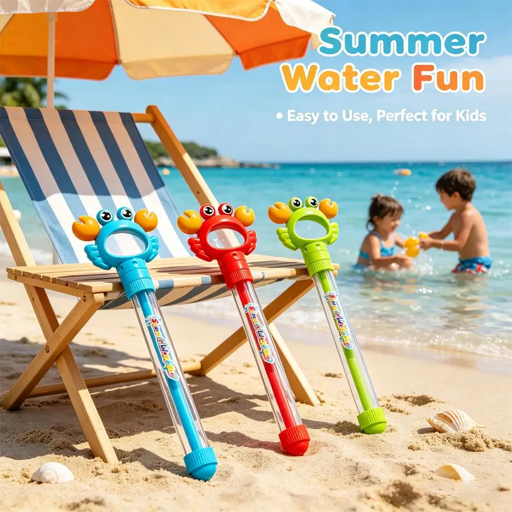 Cute Crab Summer Water Gun Long Distance Pull-out Water Blaster Transparent Beach Squirt Toy for Kids Pool Party Game