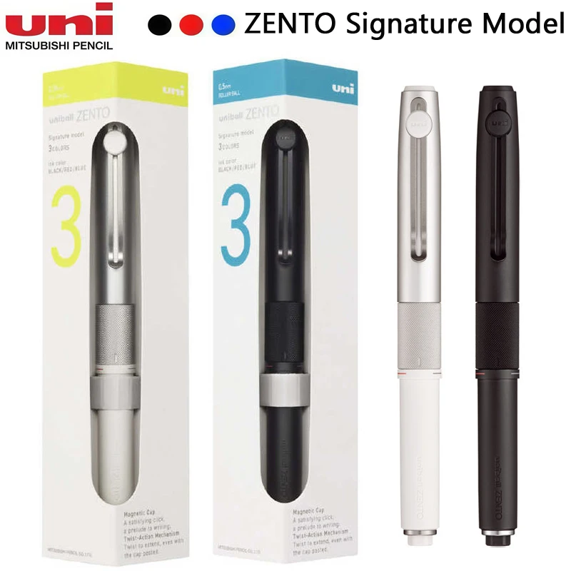 uni-ball ZENTO Signature Model 3-Color Magnetic Cap Pen,Premium Metal Body Rotating Mechanism,0.38mm/0.5mm Water-Based Ballpoint