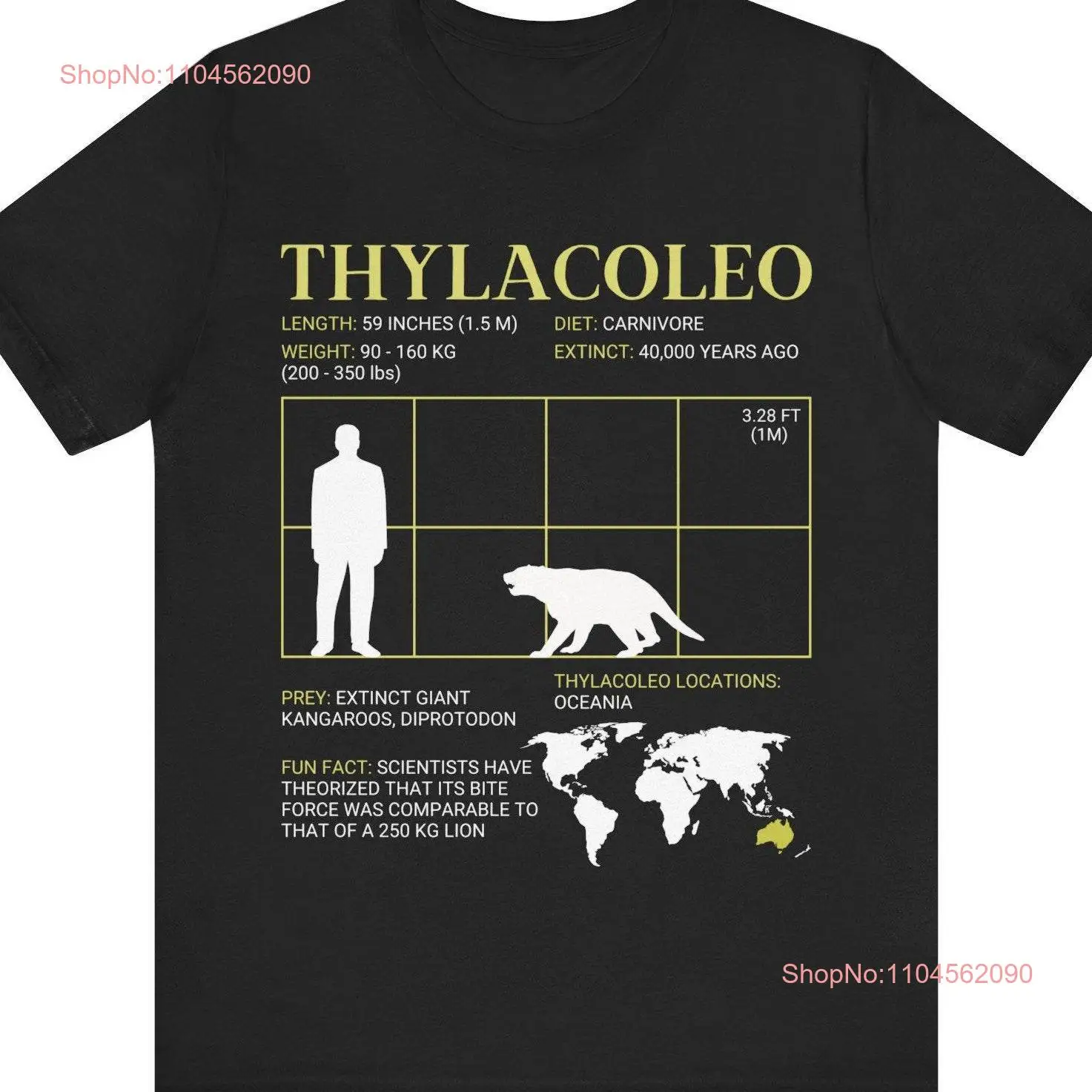 تي شيرت Thylacoleo Extinct Marsupial Paleontologist The Lion Animals بأكمام طويلة أو قصيرة