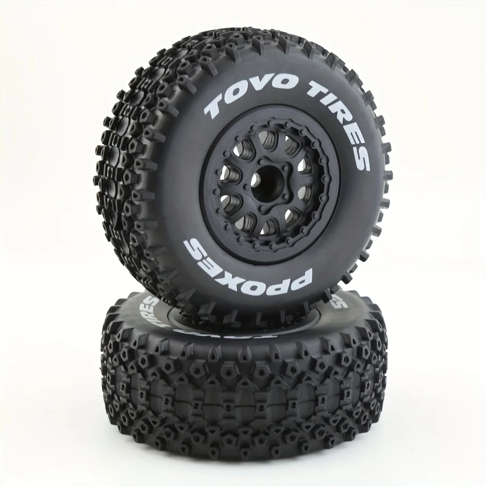 GLOBACT RC สั้นยางรถบรรทุก All Terrain สําหรับ 1/10 TRAXXAS Slash 4X4 HuanQi 727 ARRMA SENTON 3S Losi Ford Raptor Baja Rey (สีดํา)