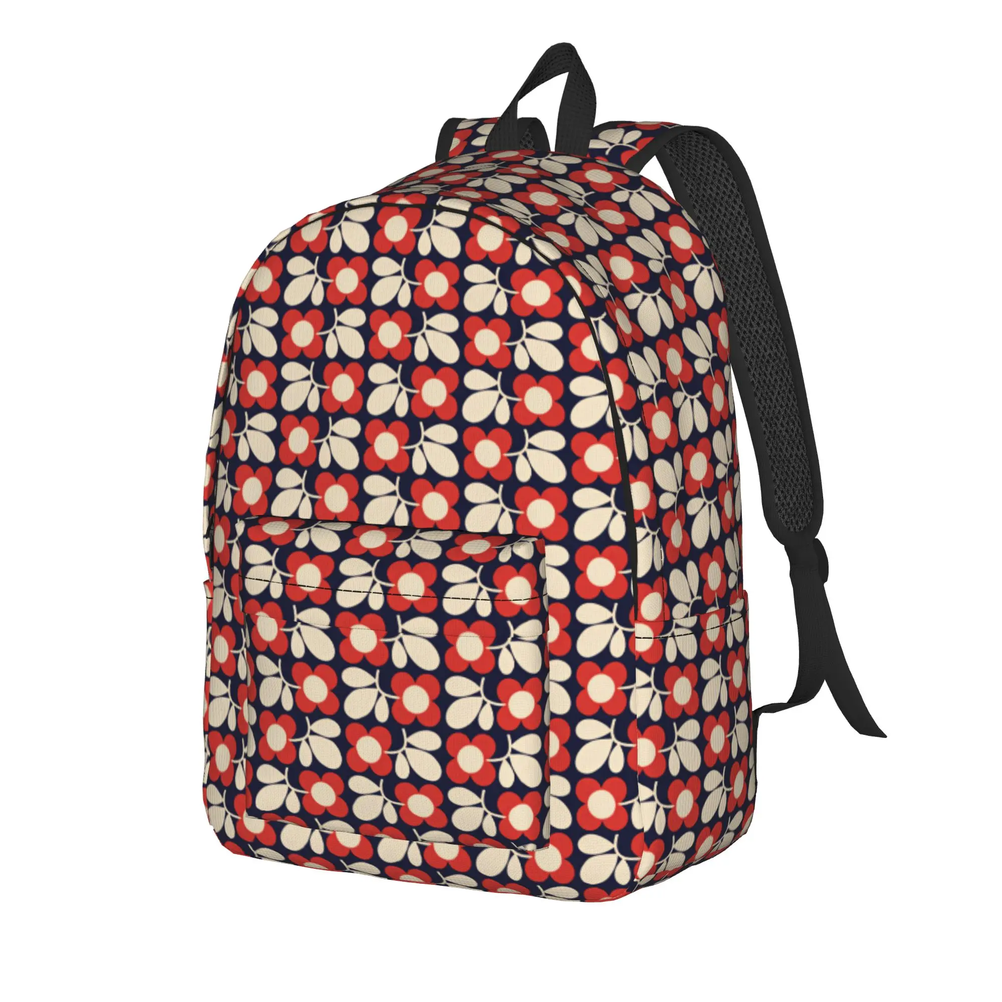 Retro Red Cream Floral Leaf Navy Background Pattern Backpack  Outdoor Backpacks Boy Kawaii High School Bags Designer Rucksack