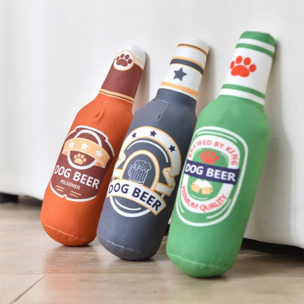 Botol Bir mainan anjing berderit botol anggur mainan anjing mewah mainan boneka anjing interaktif pembersih gigi untuk anjing kecil dan sedang