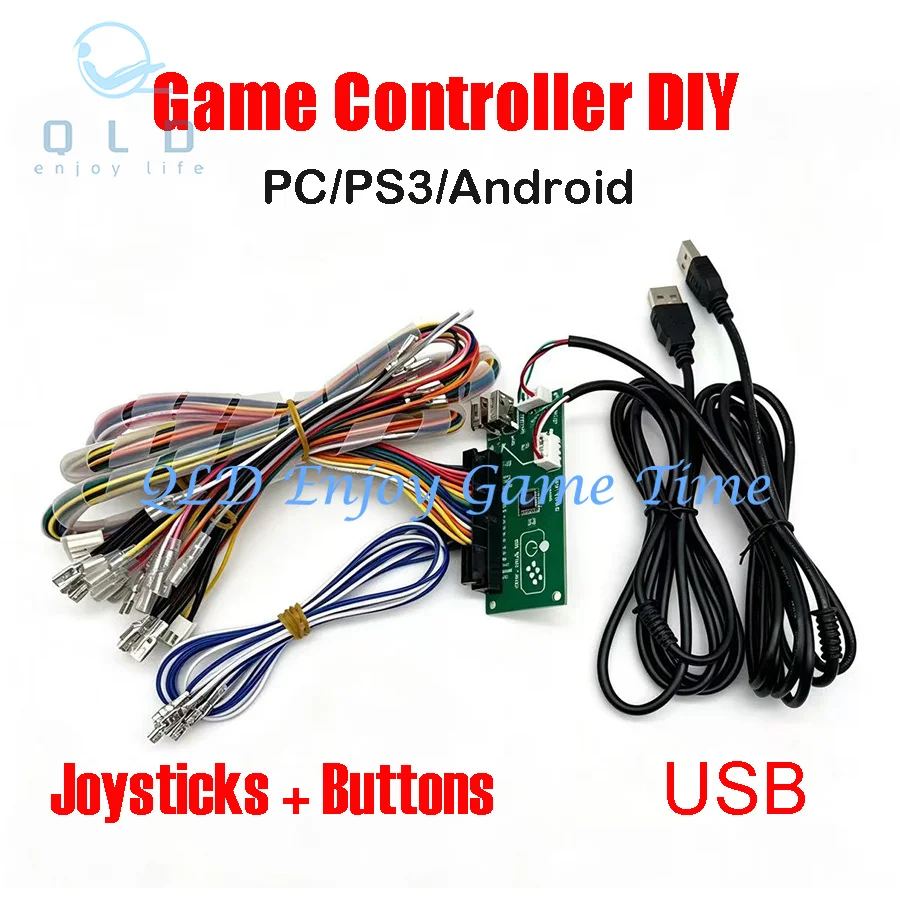USB To Arcade Joystick Bttons Chip, Encoder, Hitbox Game Stick DIY, 2 Players Controller PCB Kit, Support PC PS3 Android