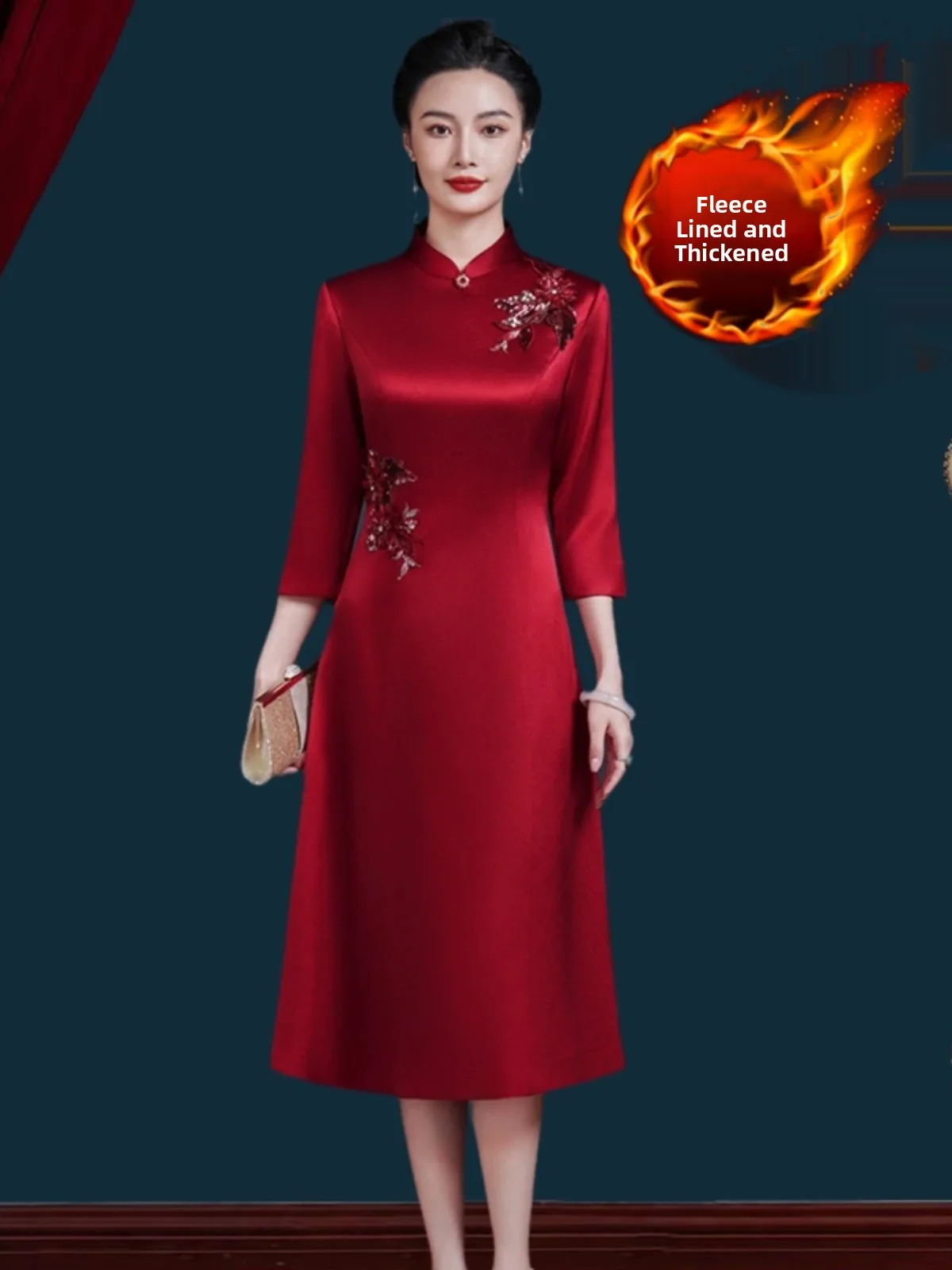 

Ele Fro for Wedding Banquet High-End Materni Winter Clothes 2023 Long Sve Pearl Embroidery Fce Lined Belly Cove...