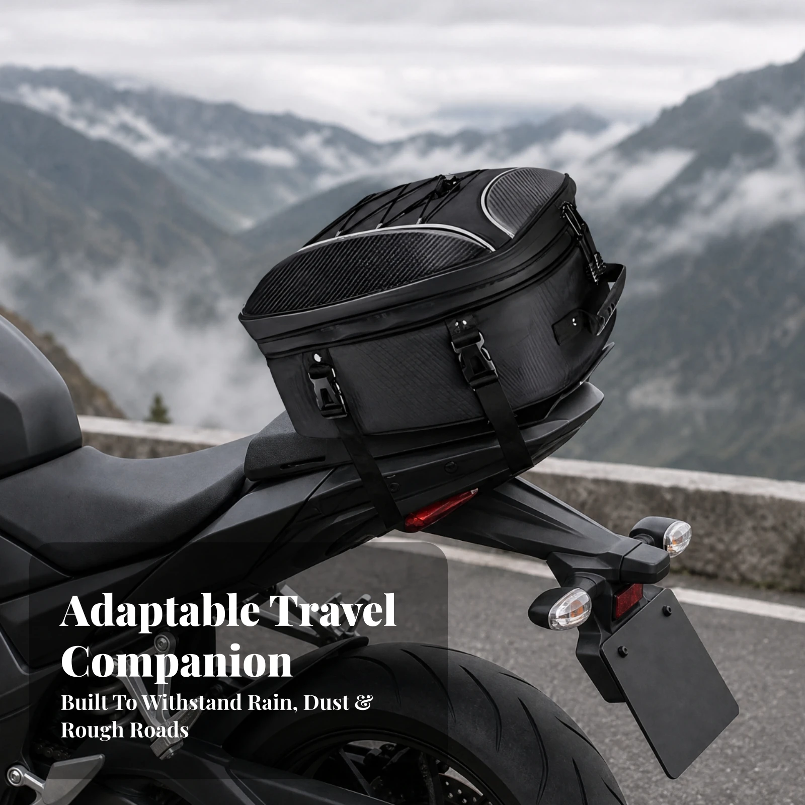 Motorcycle Tail Bag with Rain Cover Waterproof Motorcycle Rear Seat Bag Luggage Spacious Two-in-One Use for Motorcyclists