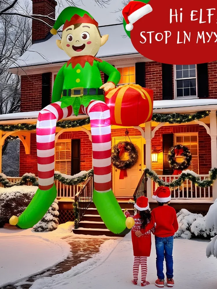 NONE Elfe de Noël Assis Gonflable avec Lumières LED, Décorations Extérieures Gonflables, Décorations de Cour, 8 Pieds 3