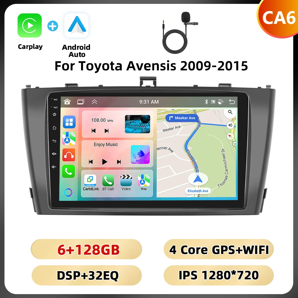 Podofo 9 ''2din Autoradio Voor Toyota Avensis 2009-2015 Multimediaspeler 8 128G 8Core Carplay Android Auto Wifi 4G Auto Audio