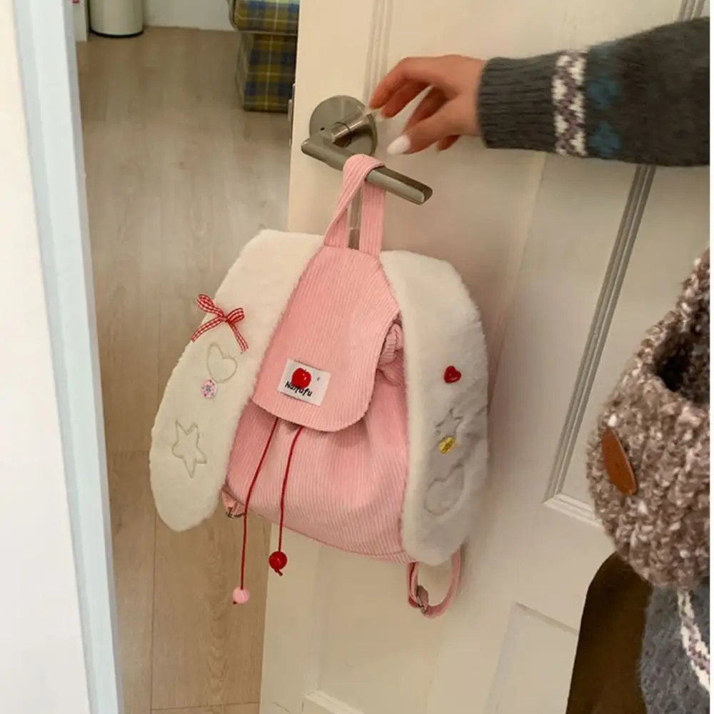 

Preppy Style Rabbit Ear Backpack Large Capacity Bow Drawstring Backpack Portable Korean Style Students School Bag Daily