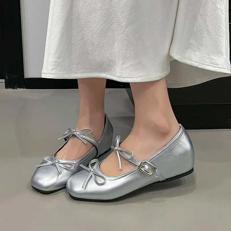 Women Ballet Shoes Concise Round Toe Ladies Shoes Eelgant Party Dress Internal Elevation Mary Jane Shoes