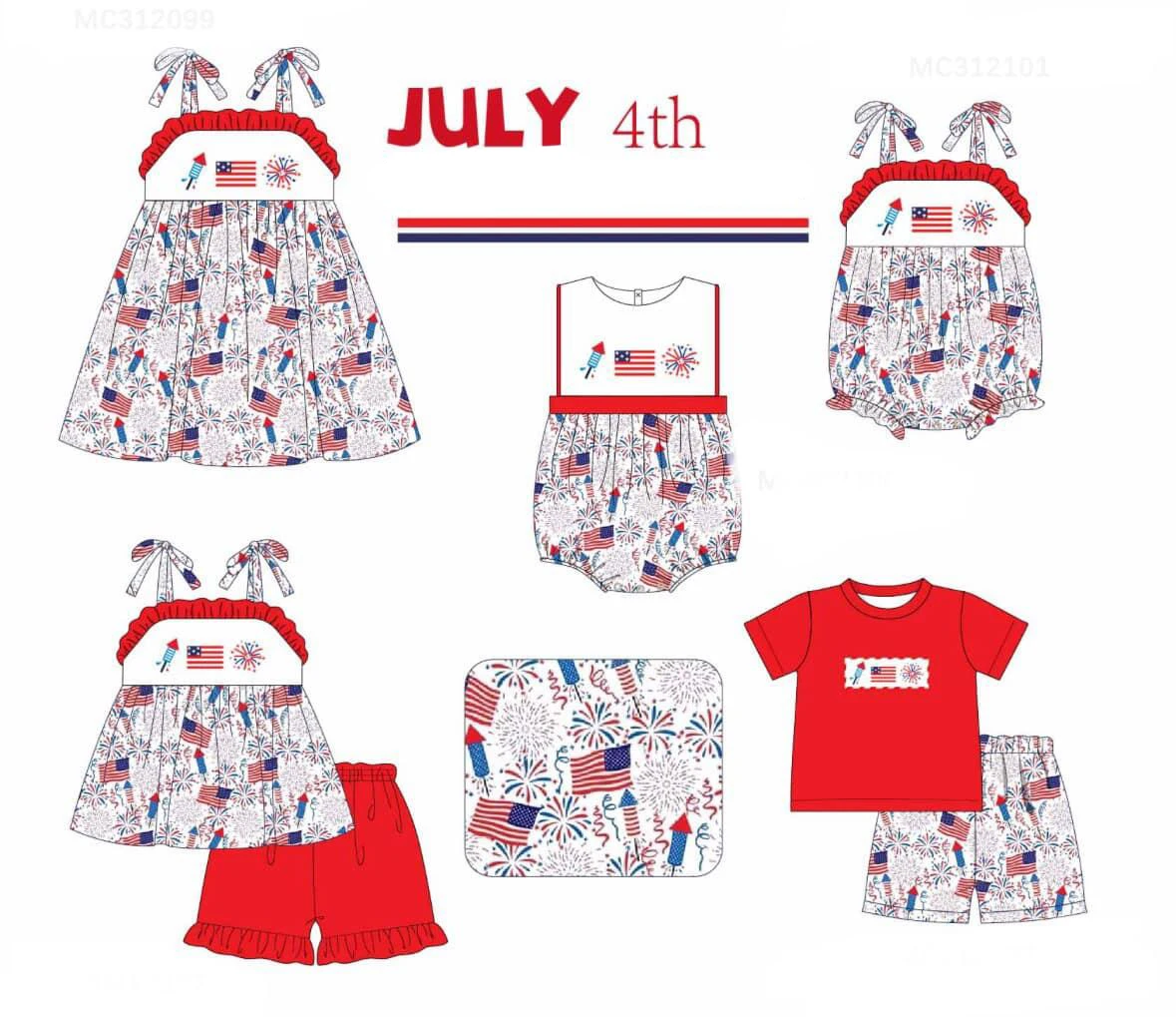 

Independence Day Boutique Children set Suspenders Bow Flag Printed Shorts Lace Girls Boys Shorts Printed Set Baby romper dress