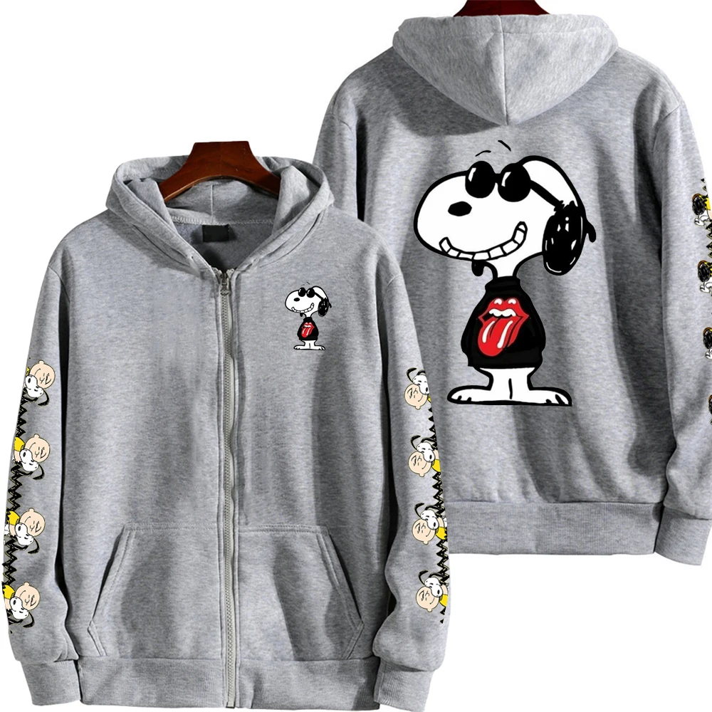 Rolling Stones Snoopy Men's Cartoon Autumn/Winter Zipper Hoodie Women's Street Casual Fashion Couple Sports oversize Hoodie