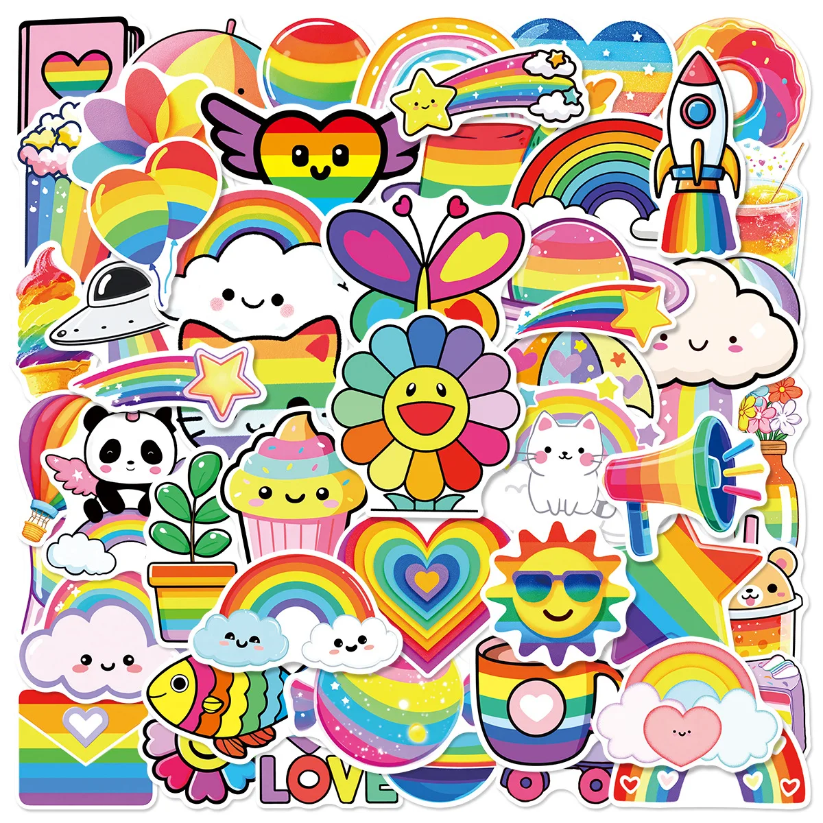 

50PCS Cartoon Rainbow Graffiti Stickers Creative Decoration Suitcase Water Cup Mobile Phone Case Waterproof Stickers Gifts