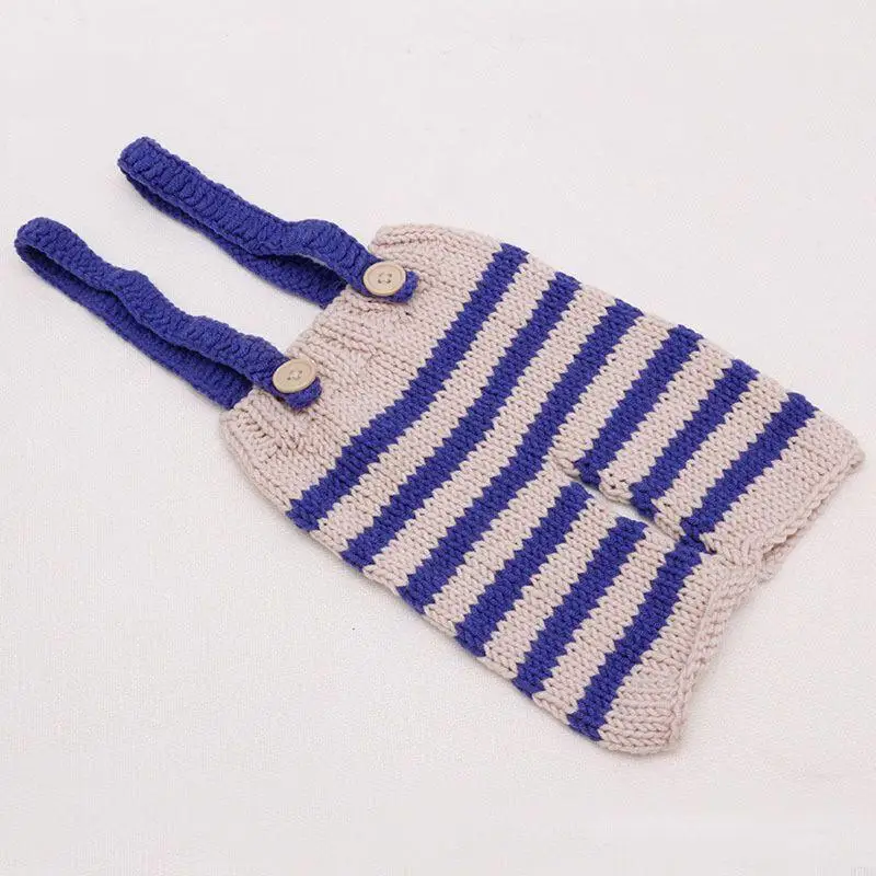 97BE Baby Striped Knitted Hat and Jumpsuit Newborn Baby Boys Crochet Knit