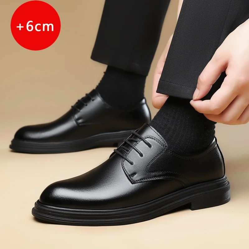 

Groom's wedding height increasing leather shoes Black Hot selling classic style Adult business or office gentleman Outdoor shoes