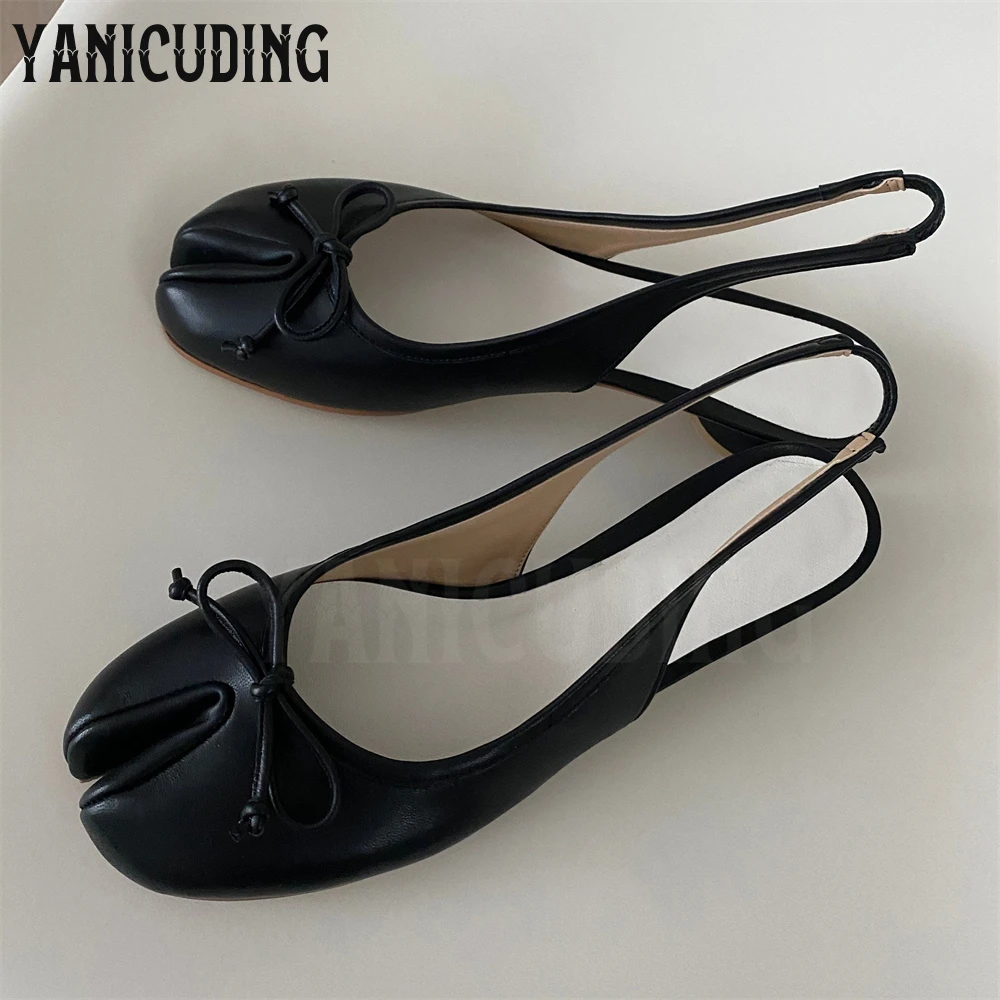 Tabi slingback pumps pro ženy válcová pata rozseknout prst balet ploché sladké styl bow-knot nízko pata pohodlné kůže boty