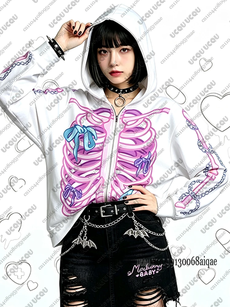 2026 Herbst Winter Gothic Kawaii Halloween Hoodies für Damen, modische dunkle Reißverschluss-Hoodies, Outdoor-Mäntel, Kawaii Hoodies für Mädchen – Detail 13