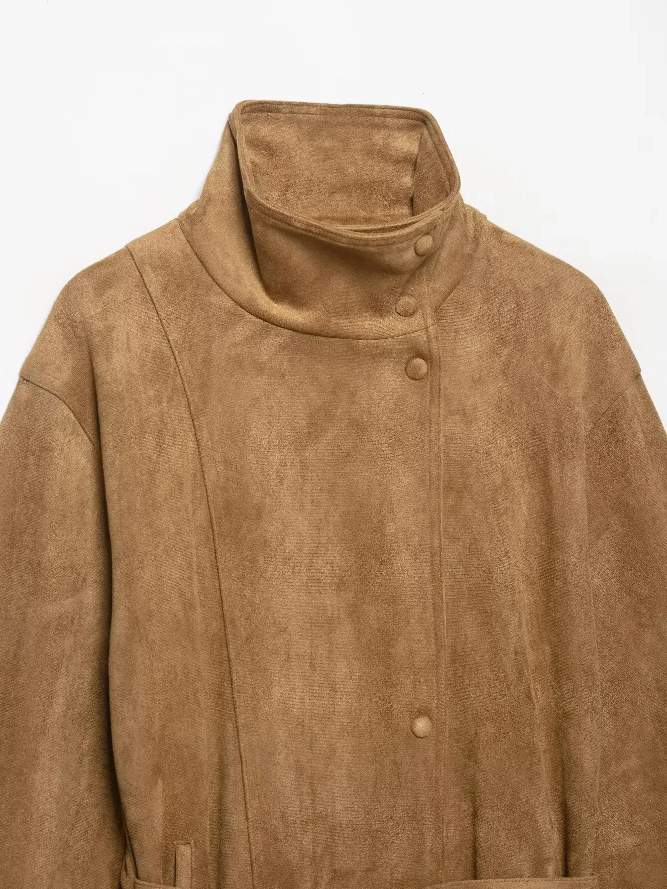 KONDALA Damen High-Street-Jacke Elegante Kunstwildleder-Jacke mit Gürtel und Stehkragen Neue 2026 Herbst-Winter Pendler-Damen-Kurzjacke – Detail 18