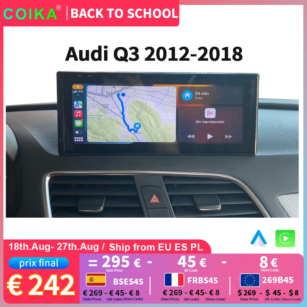 8 Core Android 13 Sistema Auto Multimediale Stereo Per Audi Q3 2012-2018 RMC Google WIFI 4G SIM IPS Touch Screen GPS Navi Carplay