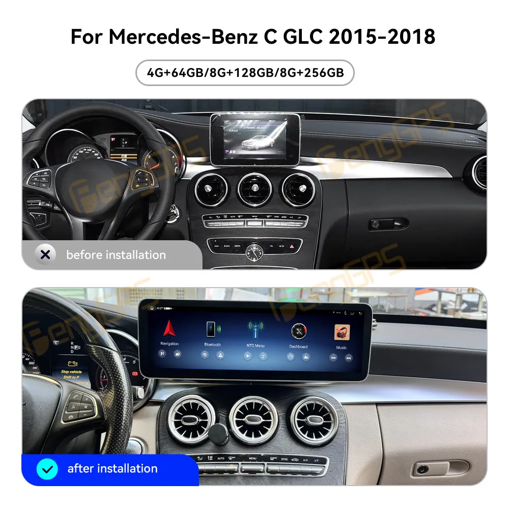 

12,1-дюймовый автомобильный радиоприемник CarPlay Android 14 для Mercedes-Benz C GLC 2015-2018, мультимедийный плеер с сенсорным экраном, GPS-навигация, головное устройство