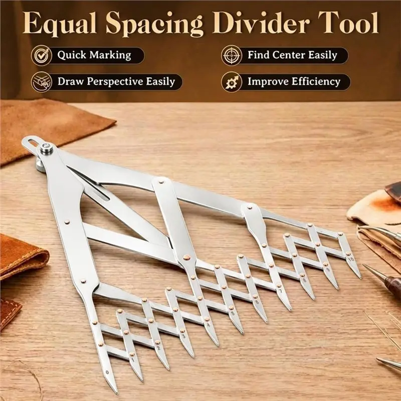 PZHI-Equal Spacing Divider Tool,11 Teeth Leather Design For Quick Marking, Perspective Grid And Bag Nails Layout