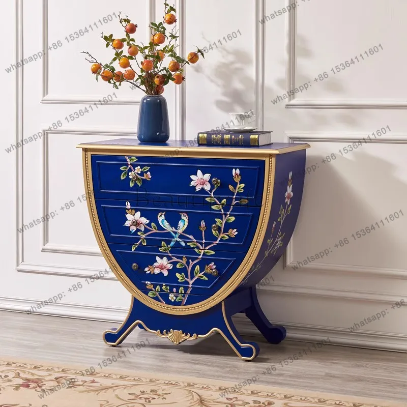 XX. Home entrance cabinet painted flowers and birds three bucket living room furniture French decorative side cabinet