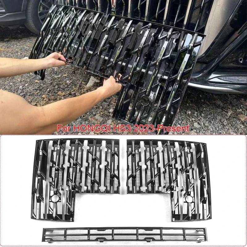 For HONGQI HS3 2023-Present ABS Car Modify Front Buckle Insect Proof Net Auto Front Bumper Center Intake Grille Cover Accessory