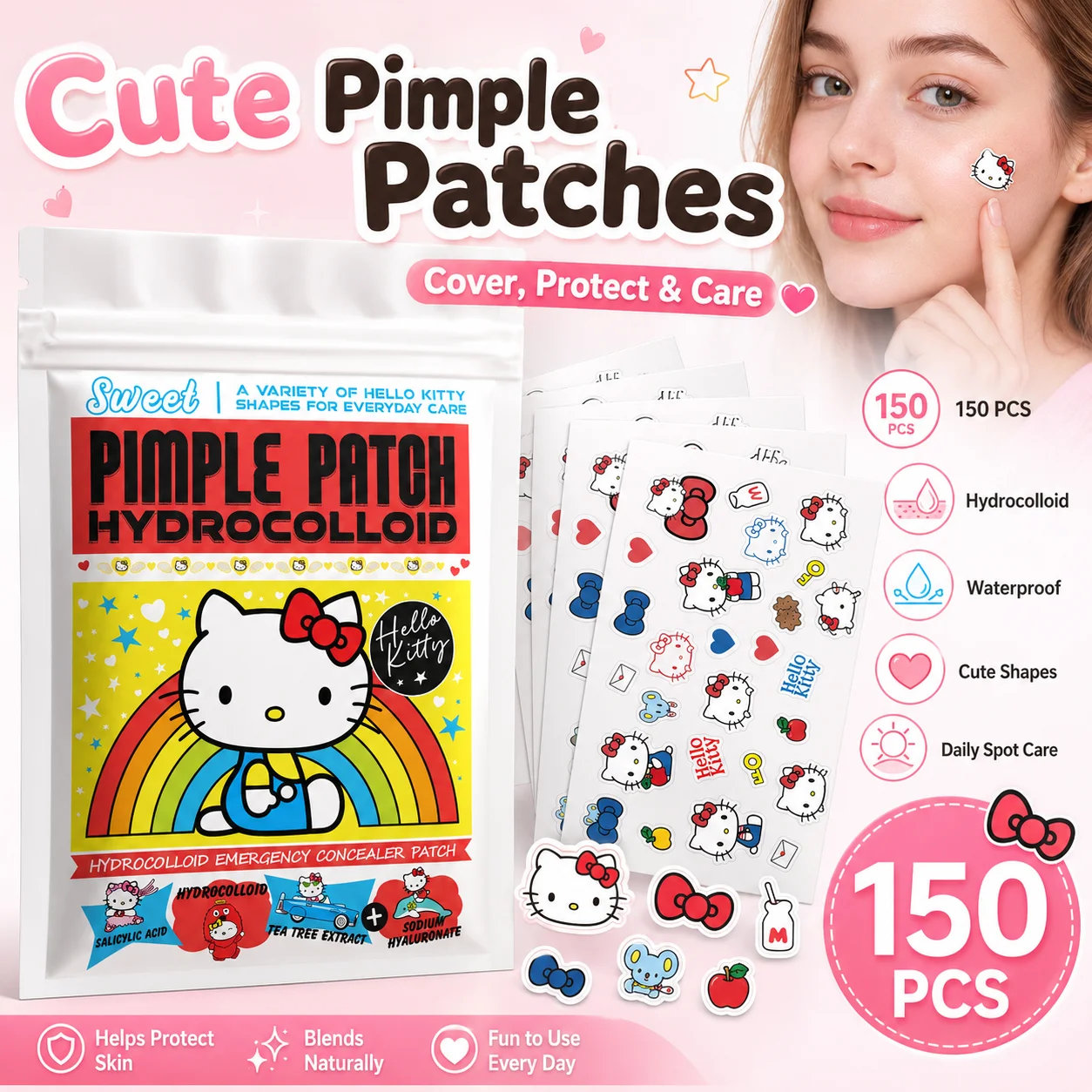 Acne patches, acne stickers, facial acne patches, concealer, concealer stickers 150PCS hello kitty