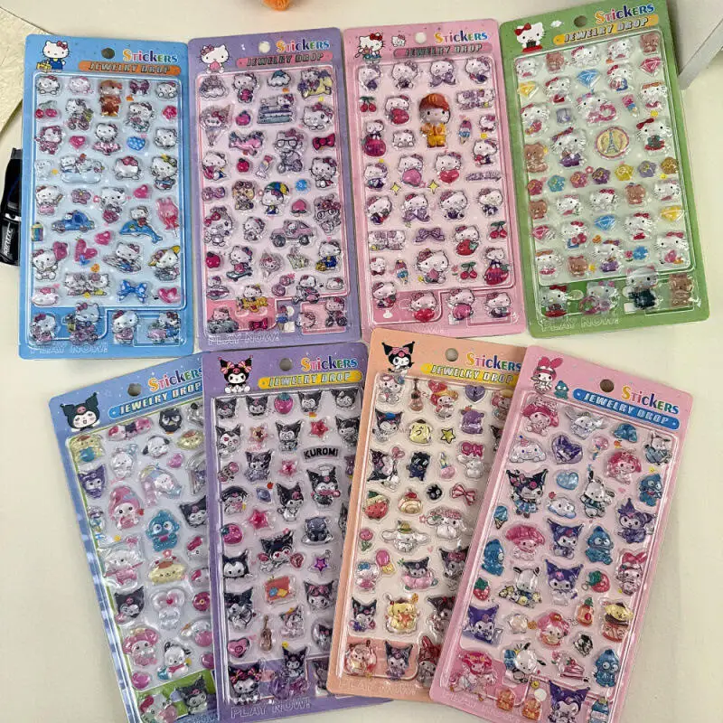 

8Pcs Kawaii Sanrio Pochacco Hello Kitty Kuromi Translucent Solid Relief Sticker Scrapbook Diy Decoration Bestie Exchange Gifts