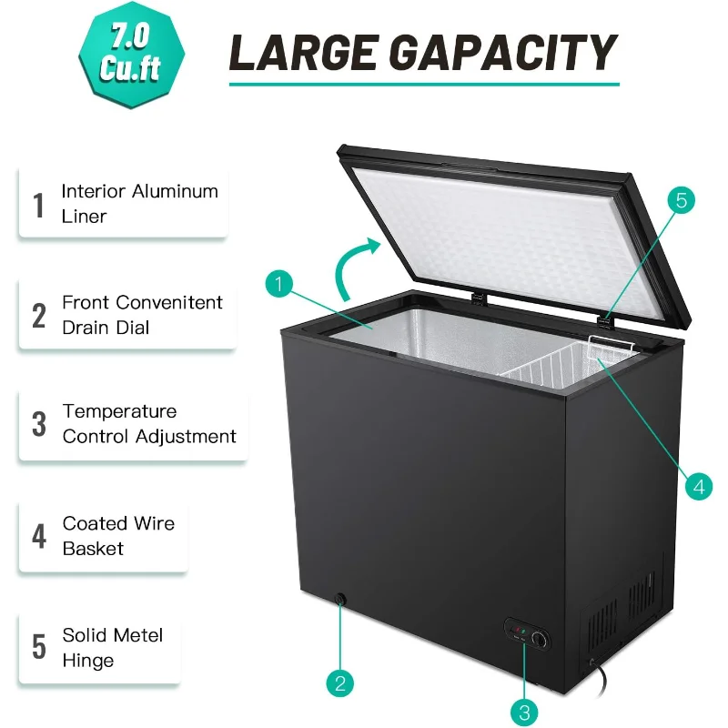 أنتاركتيكا ستار 7.0 قدم مكعب فريزر الصدر 6.8 ℉ إلى -4 ℉ مع سلة قابلة للإزالة، فريزر مدمج بباب مفتوح وقائم بذاته