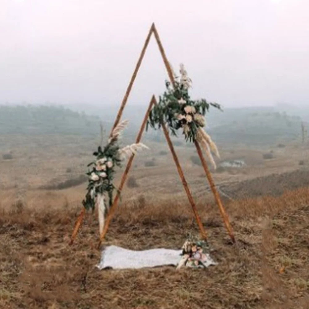 8 pés de altura triângulo dourado arco de metal pano de fundo suporte festa de fundo de foto de casamento