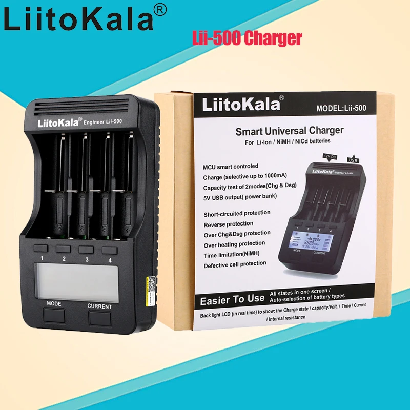 LiitoKala Lii-M4 500 600 LCD battery charger 18650 26650 16340 18350 3.7V 1.2V Nickel-cadmium lithium ion test battery capacity