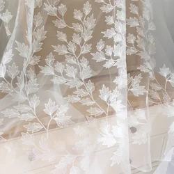Off White Leaf Floral Lace Fabric for Wedding Gown Couture Dress Tulle Embroidery Lace Fabric Designer Fabric By the yard