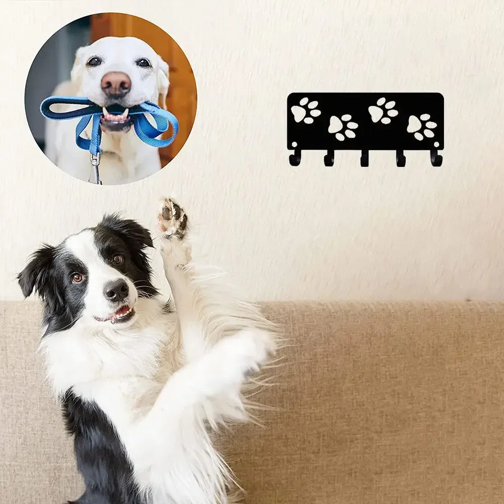 CIFBUY Metal Wall Art Walking Paws Dog Key Rack Leash Hanger Organizer Wall Mounted Iron Hanging Sign Indoor Outdoor Home Decor