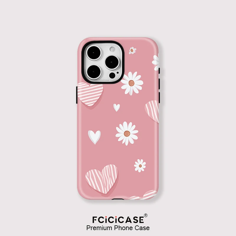 Fcicicase 2 в 1 ПК Магнитный чехол для телефона из ТПУ для iPhone 16 Pro Max 15 14 Plus 13 Pro 12 11 Роскошный чехол с цветочным узором в виде сердца и любви