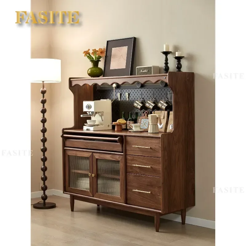 for North American Black Walnut Side Cabinet All Solid Wood Coffee Table Slate Storage Cabinet with Power Track Japanese Tea