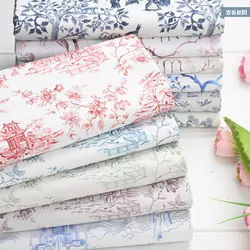 100% Cotton Thin Canvas Fabric With Retro Flower Print DIY Bag Pillow Back Cushion Table Cloth Sofa Material CR-1788